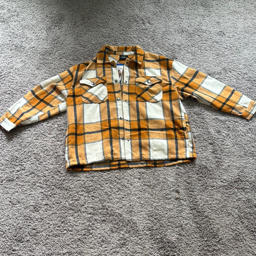 Classic Yellow and White Button Down Shirt Flannel Jacket
